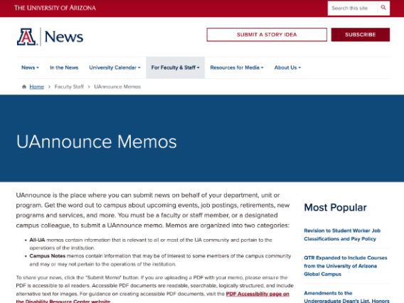 UAnnounce memo email screenshot