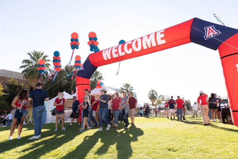 'Welcome' sign on campus